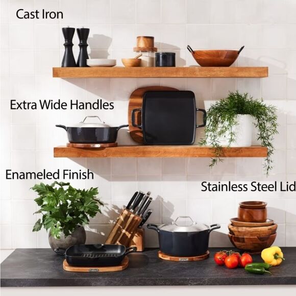 All-Clad Cast Iron 11 Grill & Acacia Wood Trivet